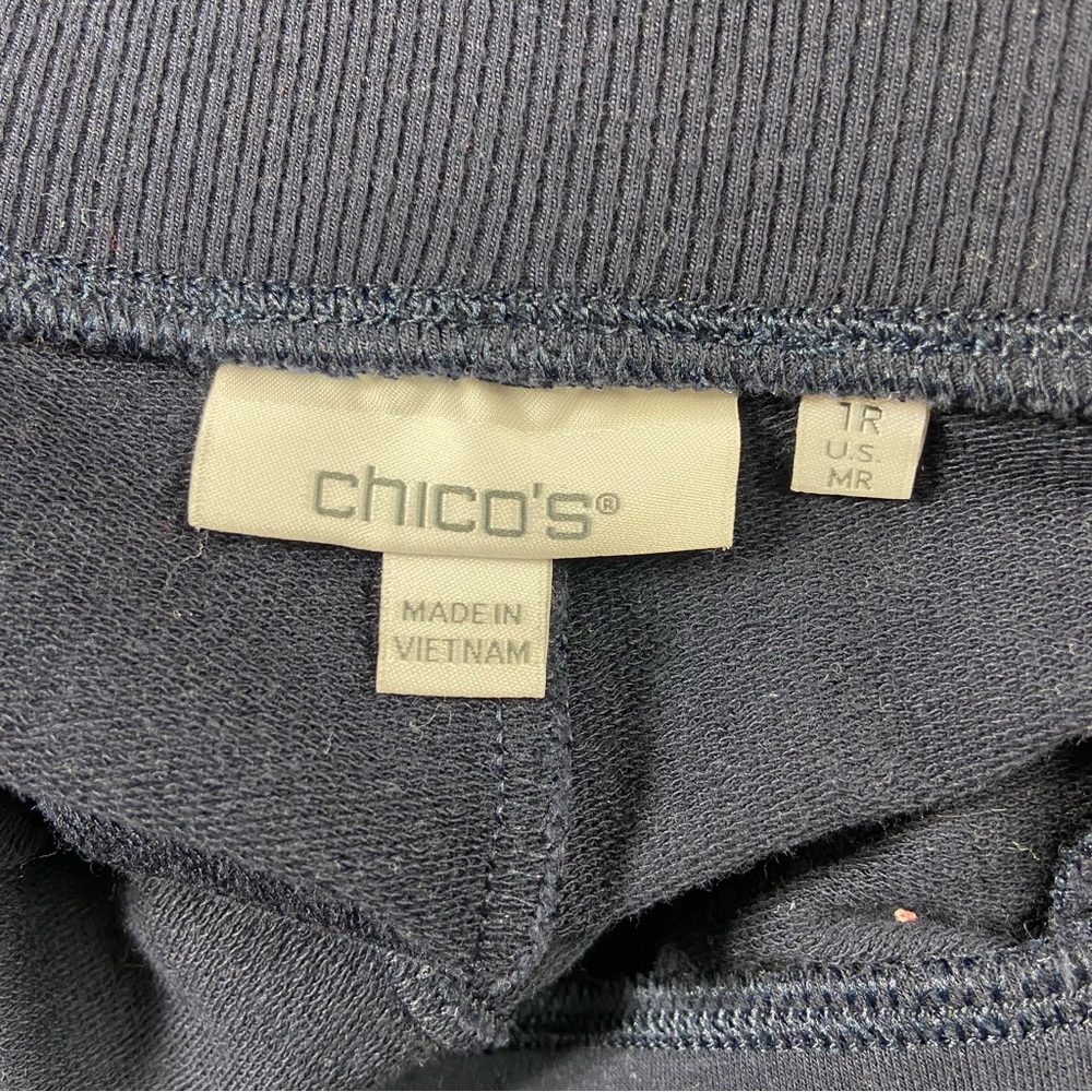 Chico's Size 1 Regular French Terry Joggers Dark Navy Blue Sweat Pants Workout - Picture 7 of 8